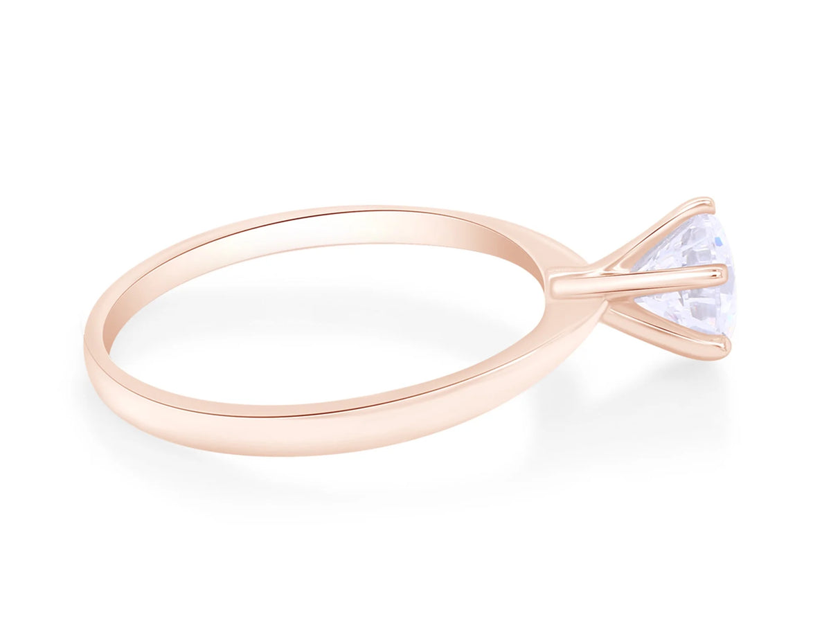 14K Rose Gold Over Sterling Silver Moissanite Solitaire Engagement Ring J14144