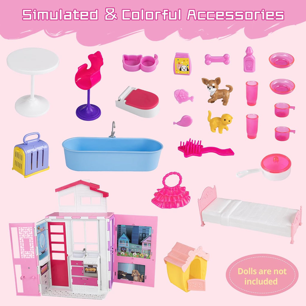 2-Story Doll House with 25+ Pcs Furniture & Accessories X83536