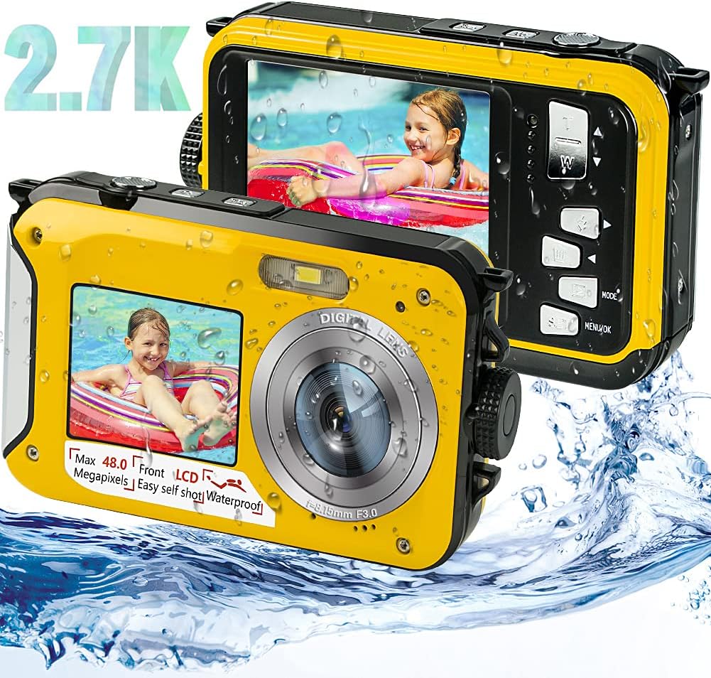 Green Waterproof Digital Camera 2.7K 48MP Dual Screen 16X Digital Zoom Flashlight Pack of 2 H3546