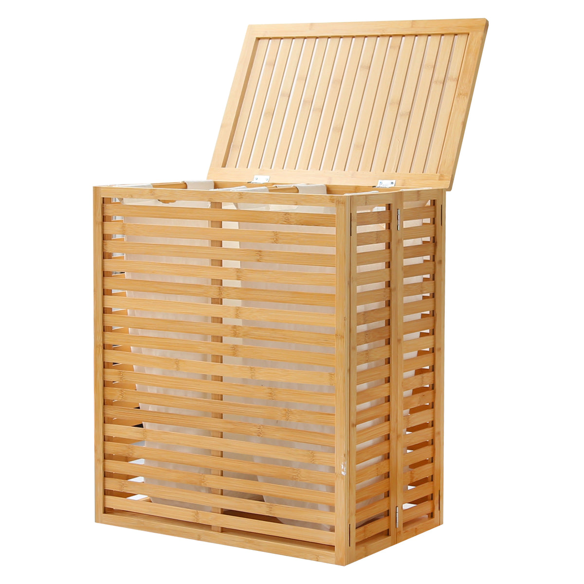 Foldable Bamboo Laundry Hamper with Lid and Liner Bag V74693