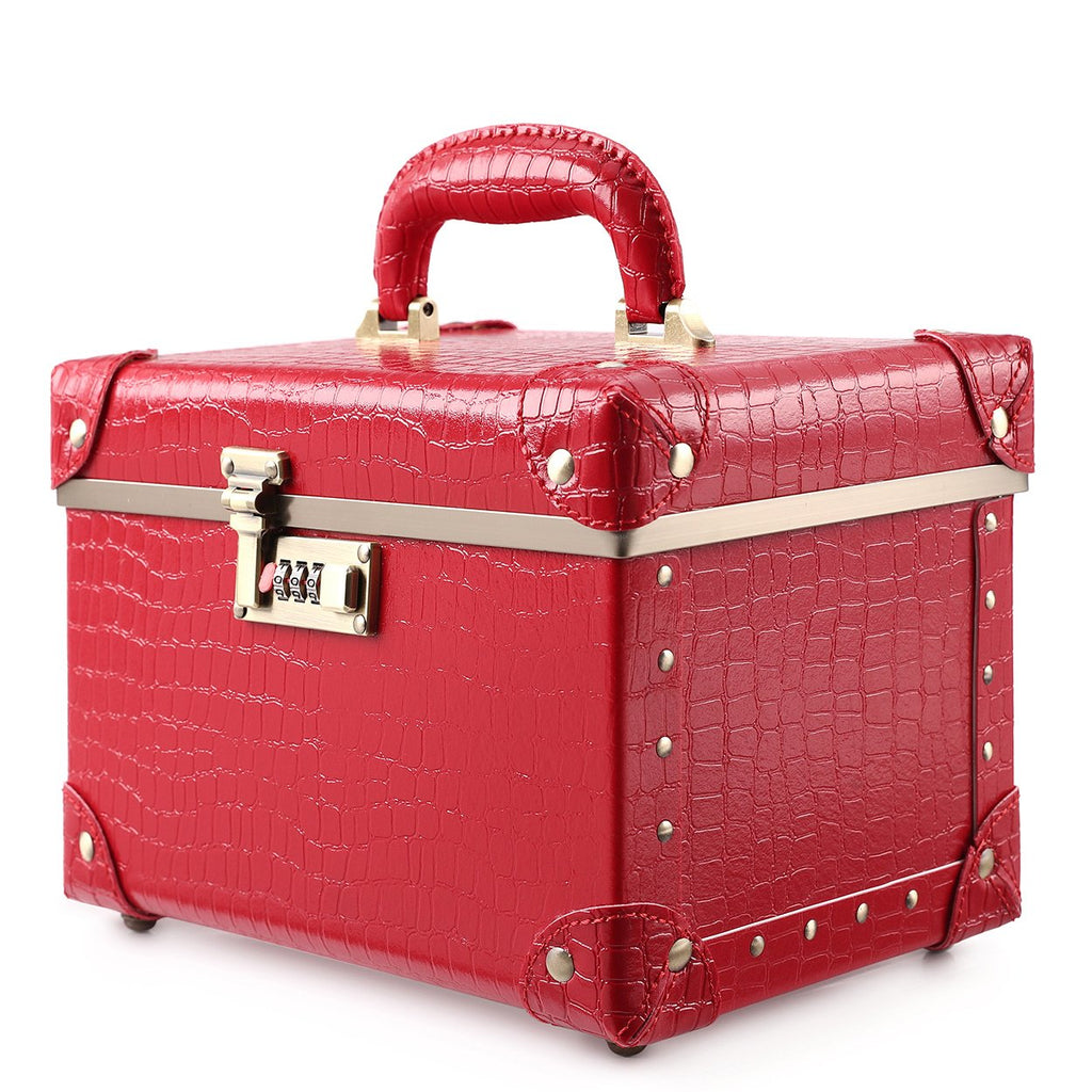 Retro Blue Portable Makeup Train Case with Combination Lock I3042
