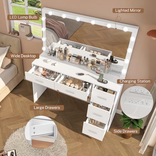 Black Makeup Vanity Desk with Mirror and 5 Drawers T193427