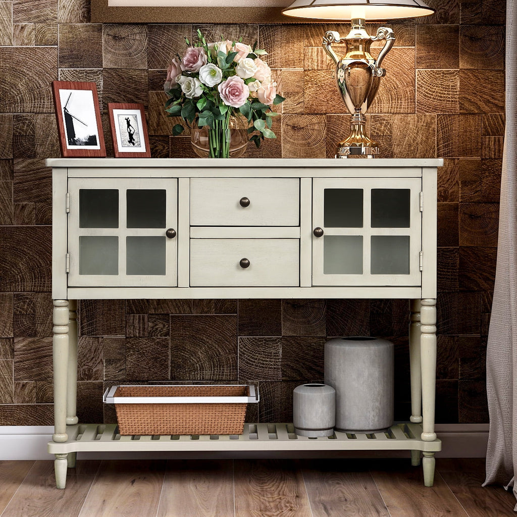 Wood and Glass Buffet Storage Cabinet with Bottom Shelf M8044
