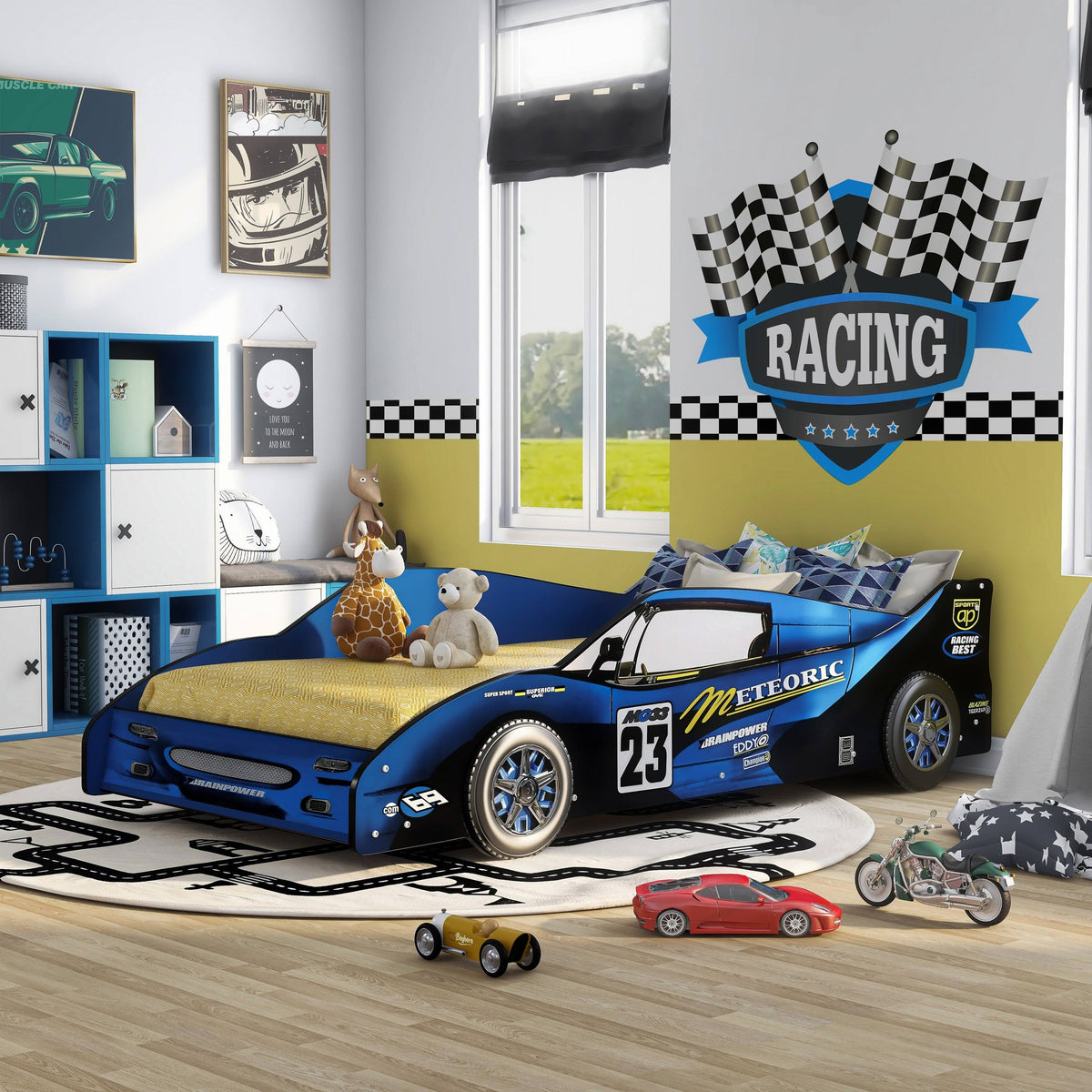 Blue Race Car Youth Bed H704