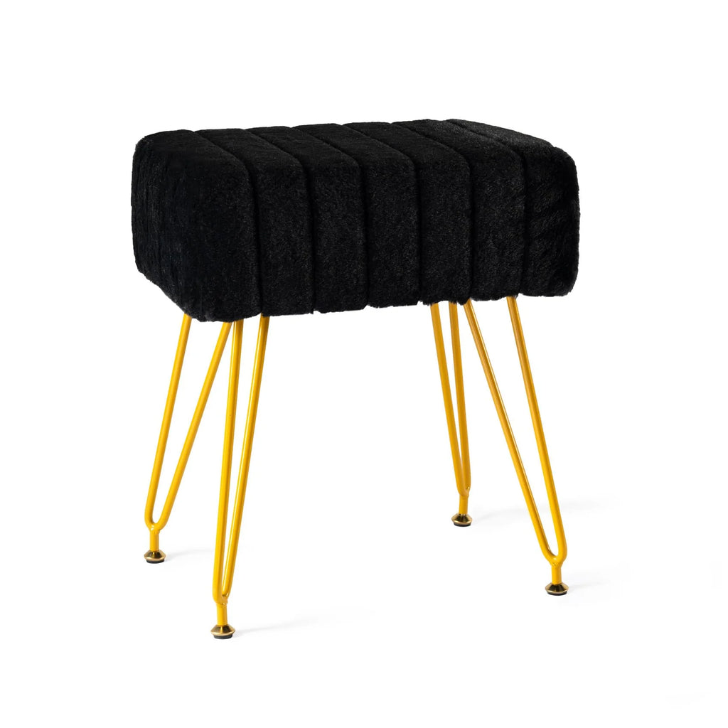 Faux Fur Vanity Stool with Golden Metal Legs B7023