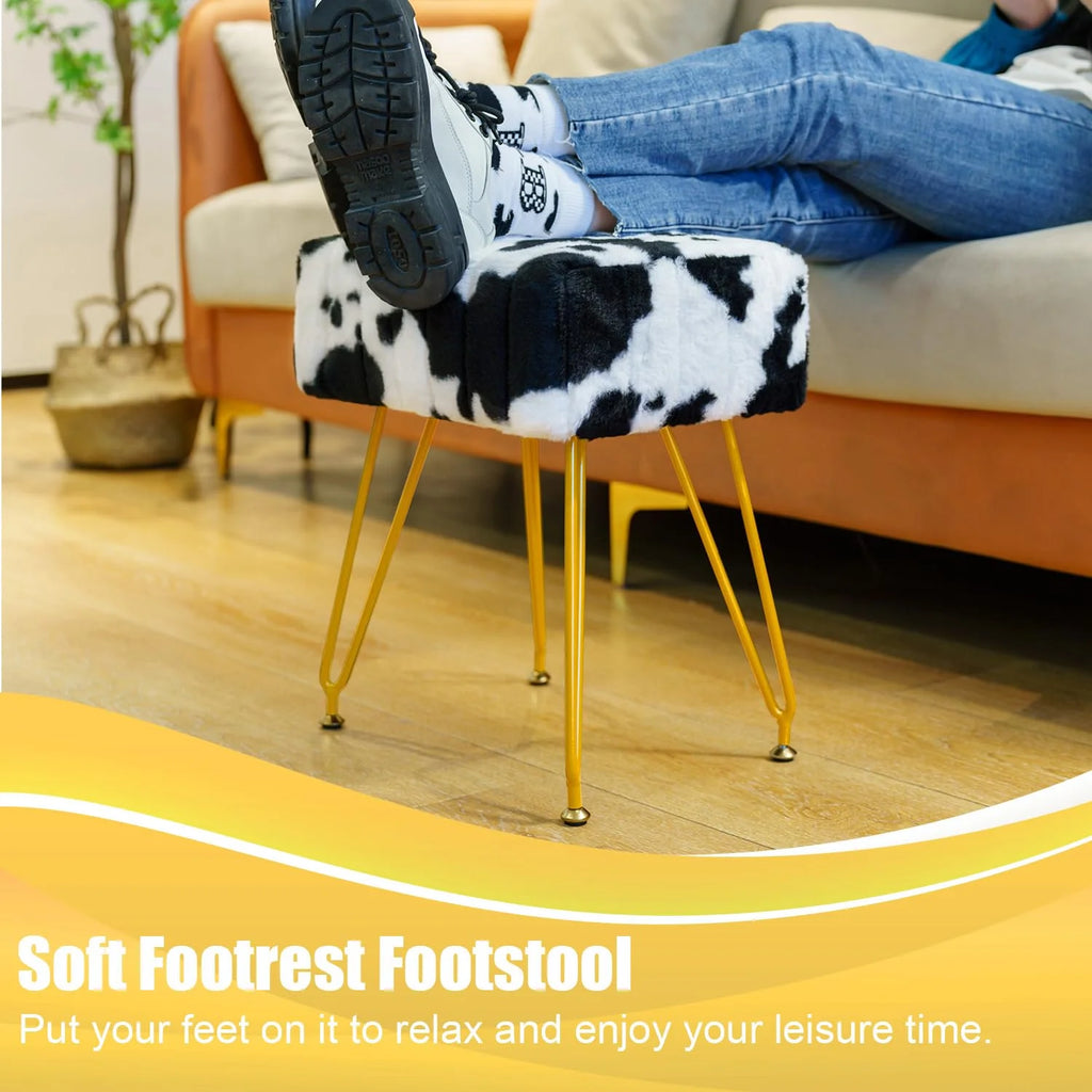 Faux Fur Vanity Stool with Golden Metal Legs B7023