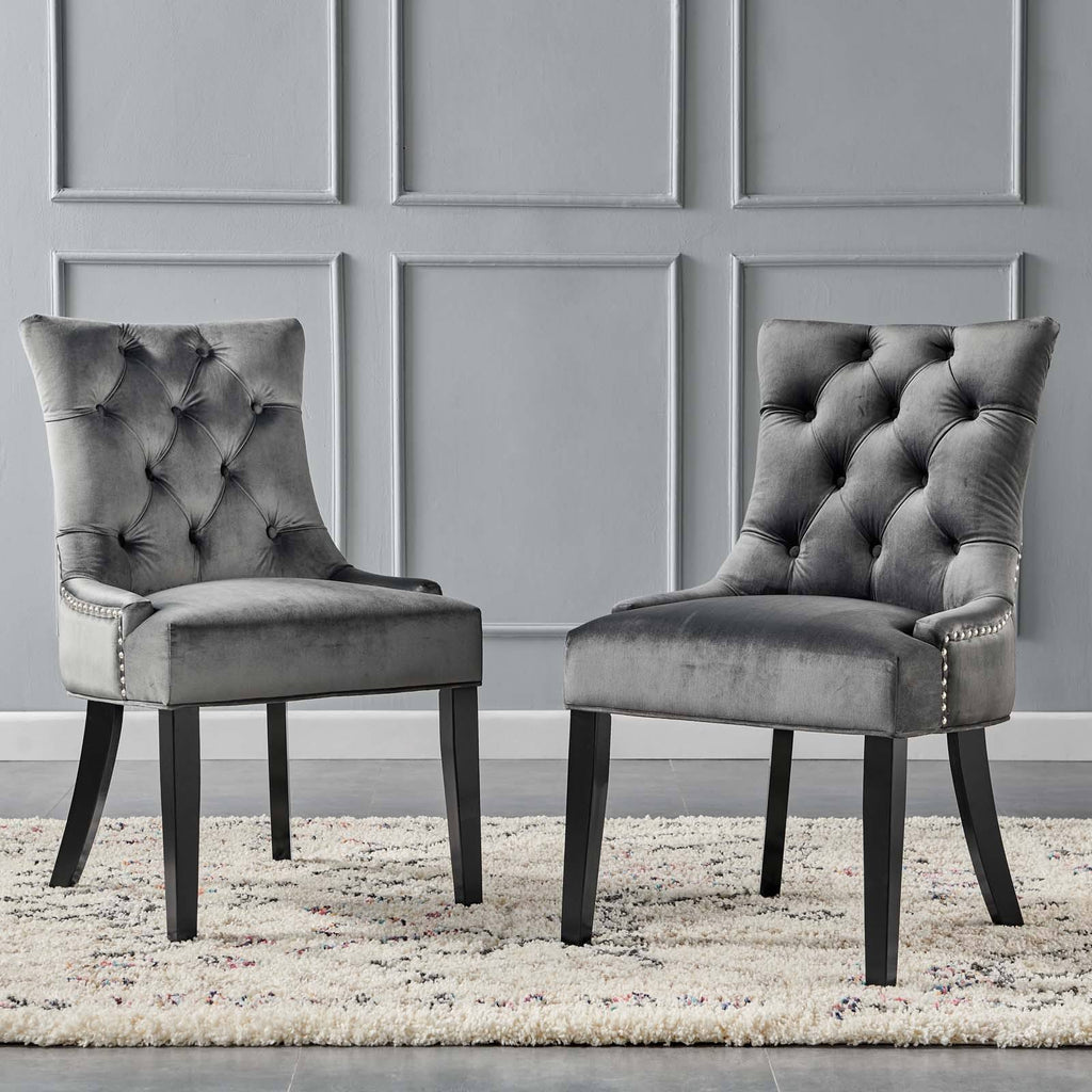 White Tufted Performance Velvet Dining Side Chairs Set of 2 S9394