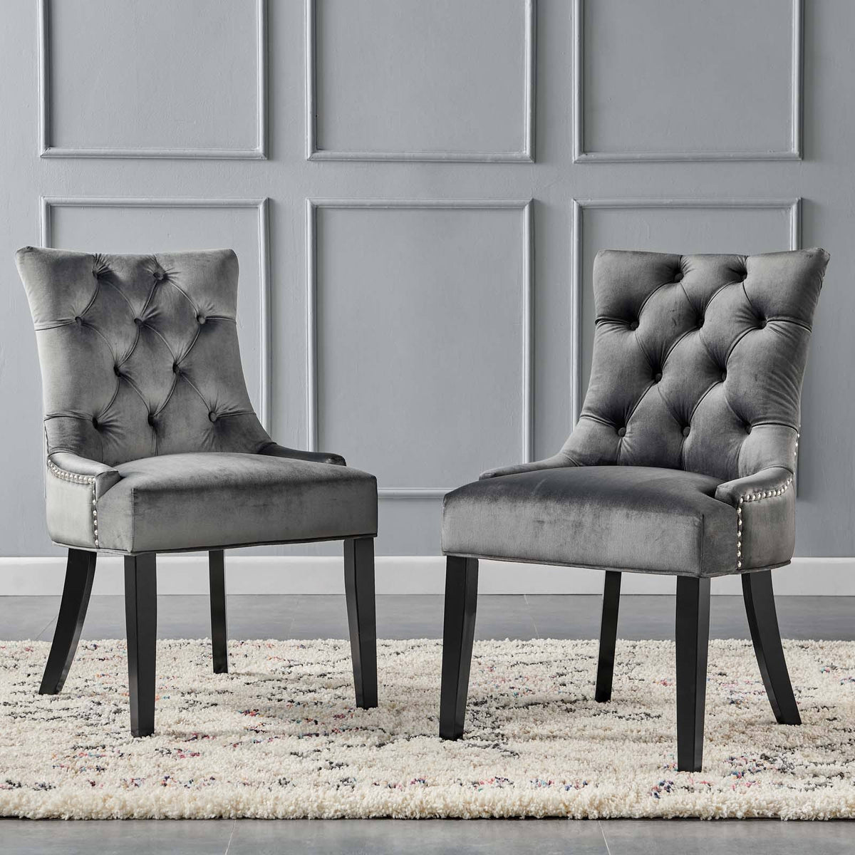 White Tufted Performance Velvet Dining Side Chairs Set of 2 S9394