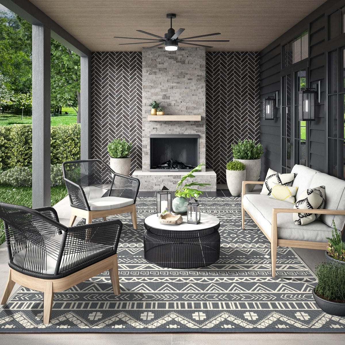 6x9ft Grey White Reversible Outdoor Rug G53050