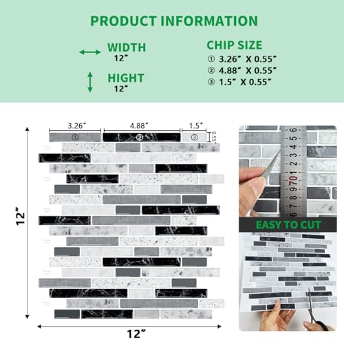 10-Sheet Self-Adhesive Vinyl Backsplash Tiles (Gray) F9730