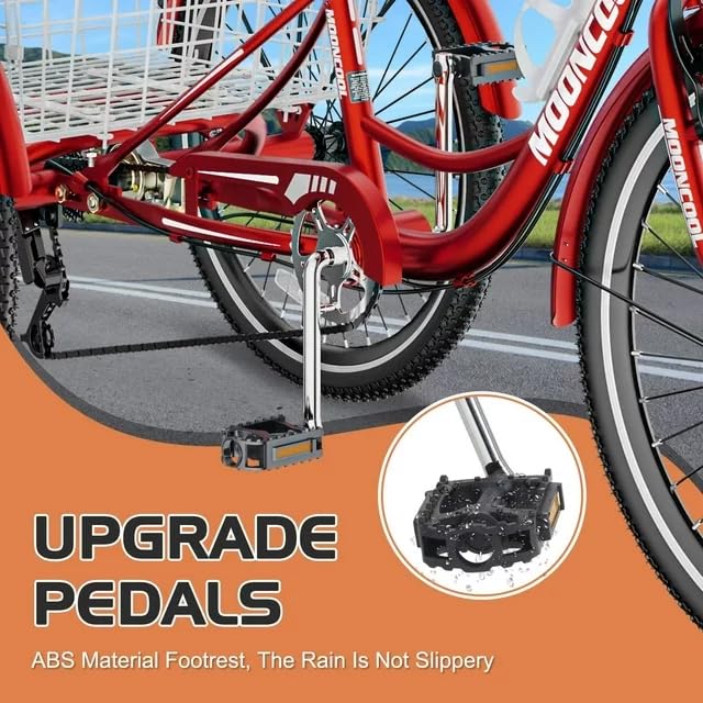 Adult Tricycles 7 Speed 20/24/26 Inch Three Wheel Bike Cruiser Trike with Low-Step Through Frame Large Basket T192