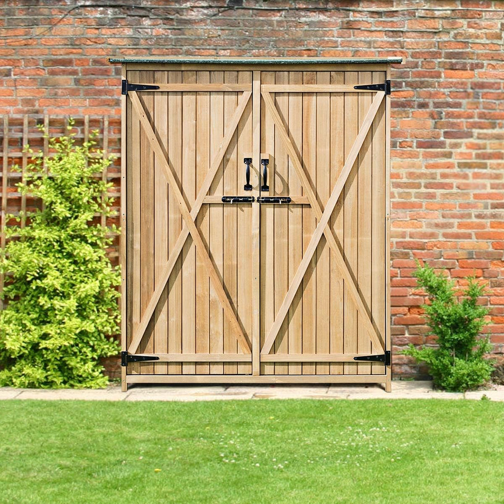 Outdoor Wooden Storage Cabinet with Double Lockable Doors I809618