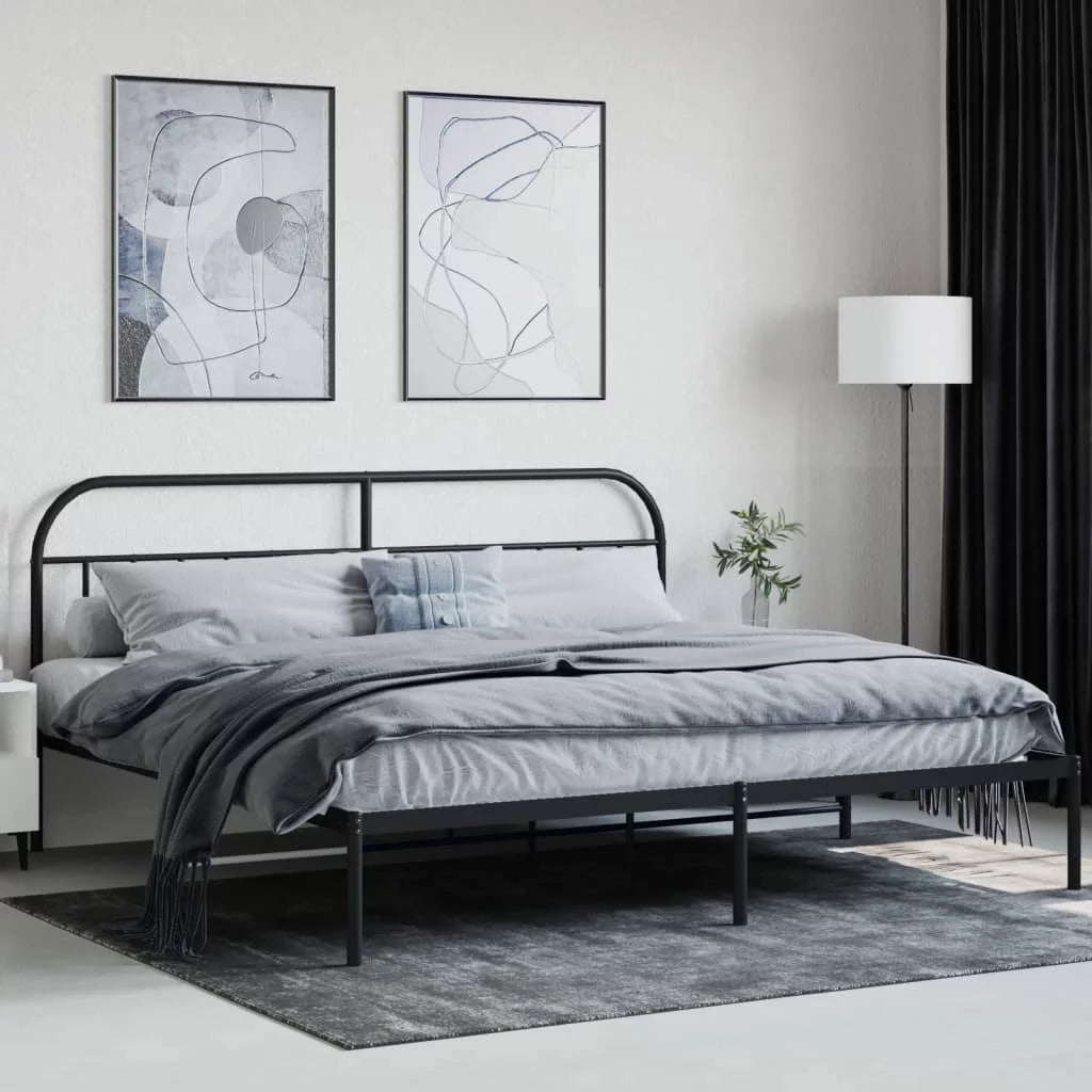 Metal Bed Frame with Headboard Black H148
