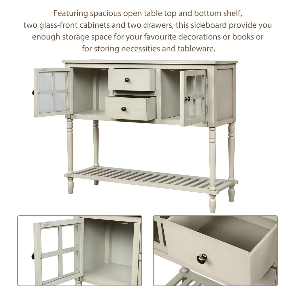 Wood and Glass Buffet Storage Cabinet with Bottom Shelf M8044