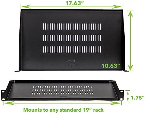 1U 19-Inch Vented Rack Mount Cantilever Server Cabinet Shelf 10.5-Inch Deep Black 5-Pack H38608