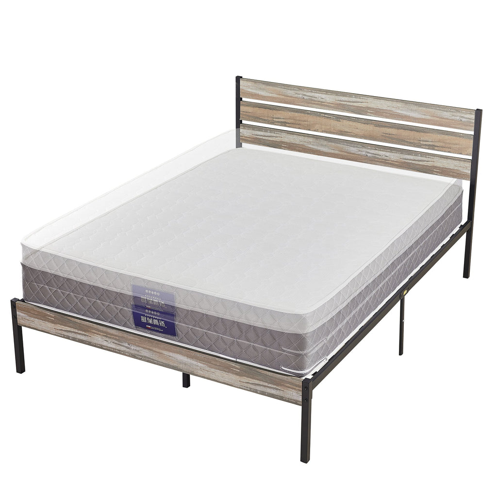 Queen Size Metal Platform Bed with Wooden Headboard L790094