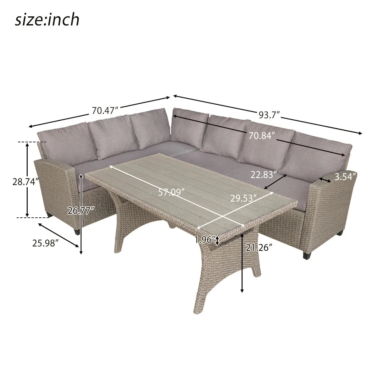 PE Rattan Wicker Sectional Sofa Set with Table M80092
