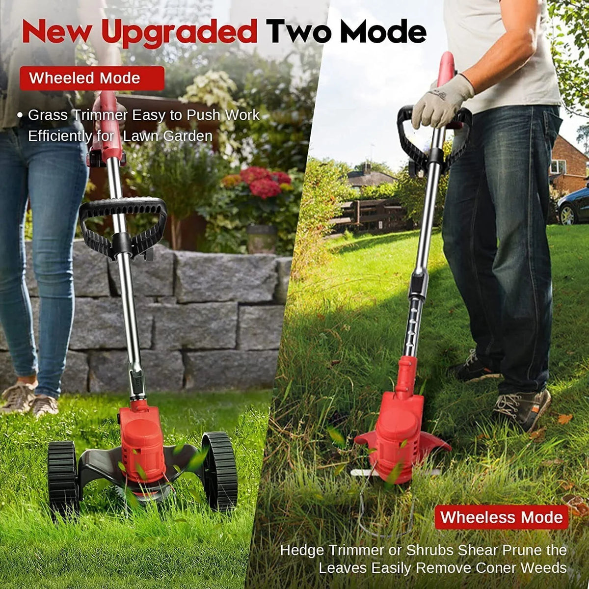 Cordless Electric Grass String Trimmer with Wheels Y9666