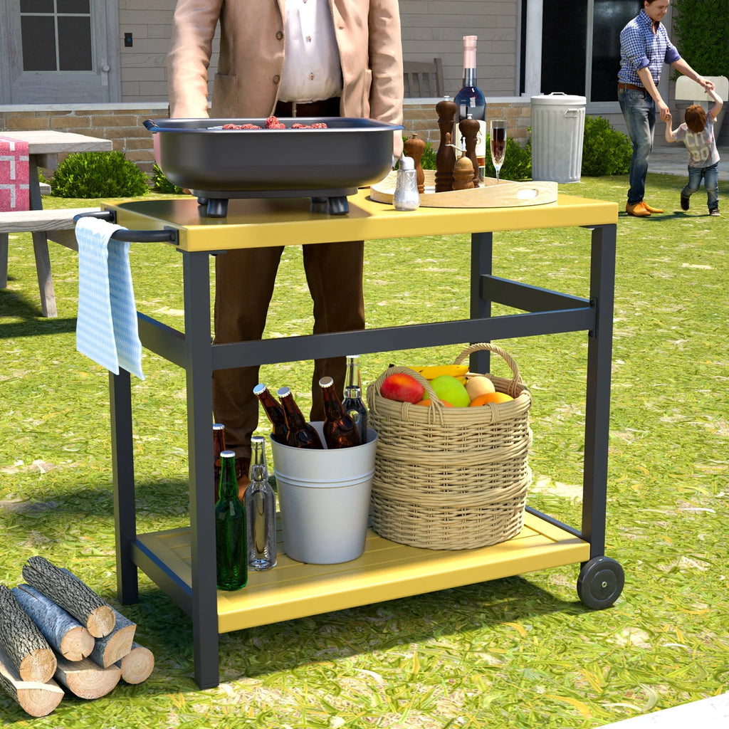 Outdoor Dining Cart Table Aluminum Grill Table with Wheels A857