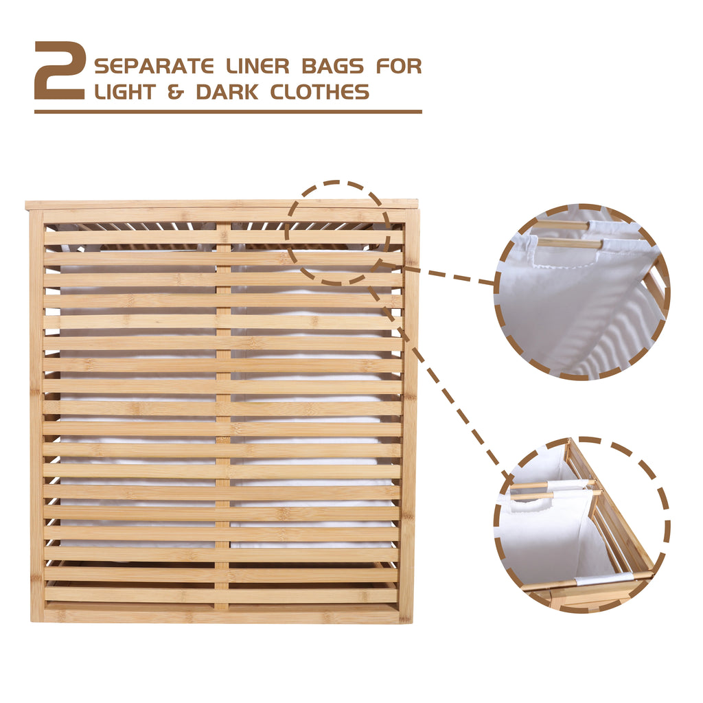 Foldable Bamboo Laundry Hamper with Lid and Liner Bag V74693