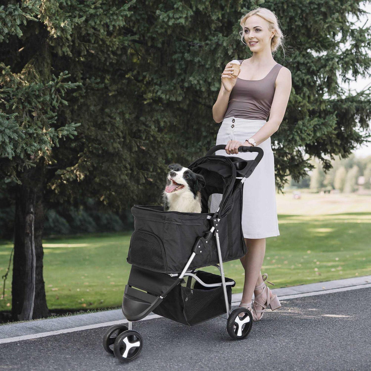 3 Wheel Foldable Pet Stroller with Storage Basket Z24538