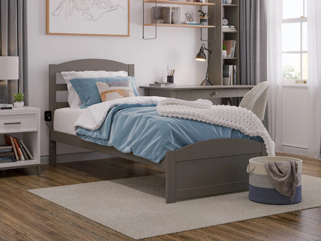 14" Twin XL Grey Wood Platform Bed Frame with Headboard and Footboard E494090