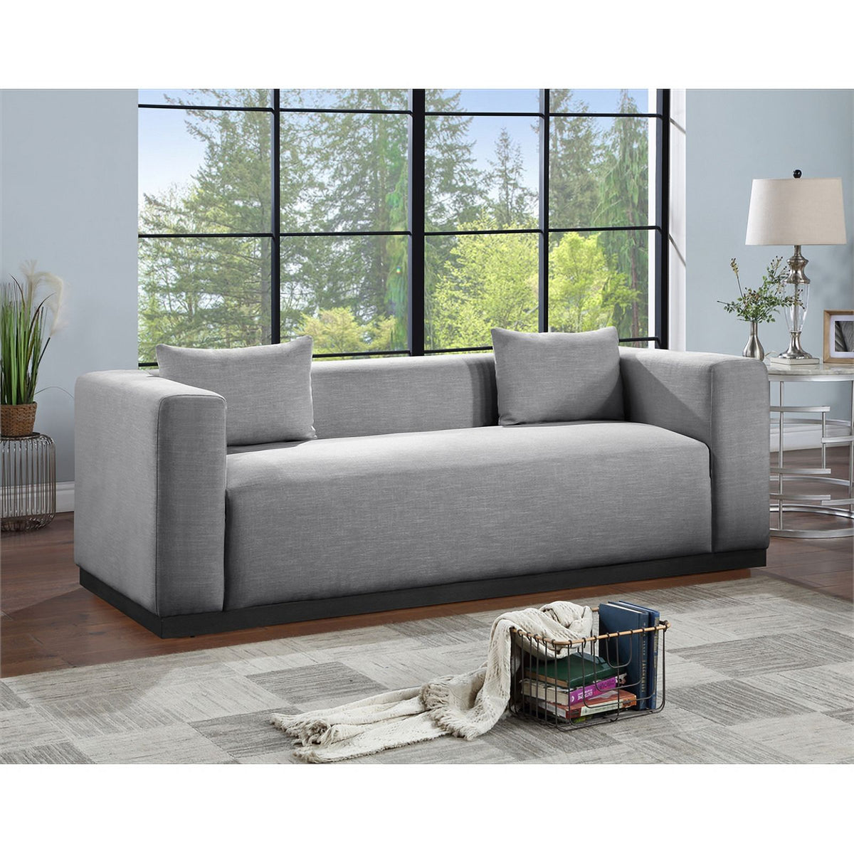 Grey Linen Textured Fabric Sofa C9430