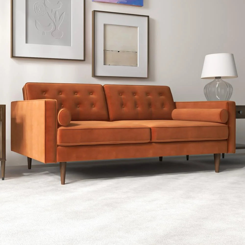 Orange Velvet Loveseat C15007