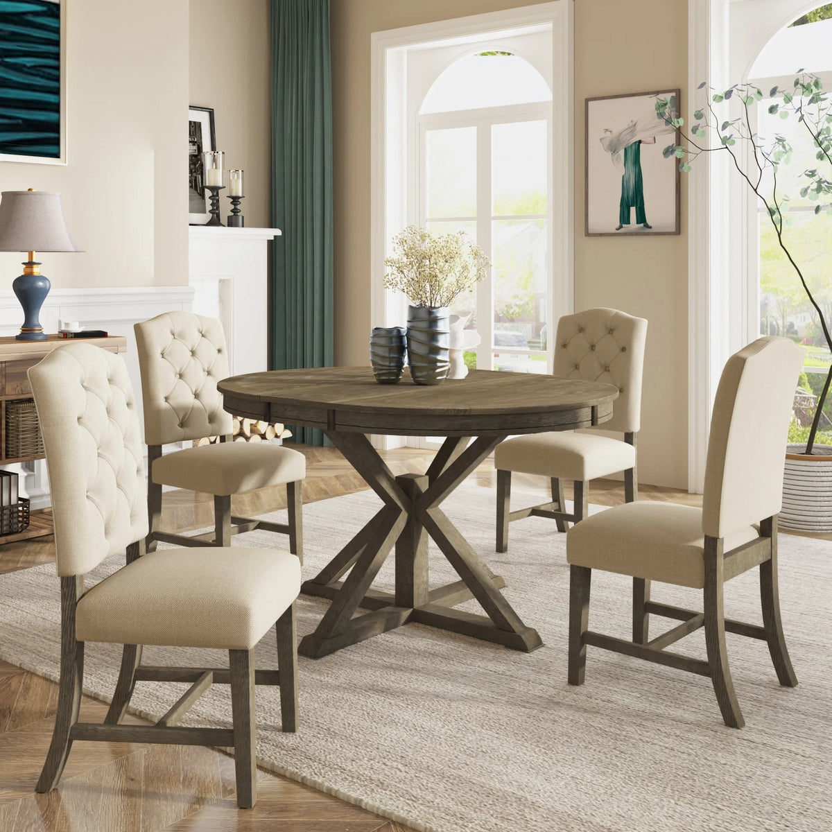 Extendable 5-Piece Dining Table Set with Upholstered Chairs H881283
