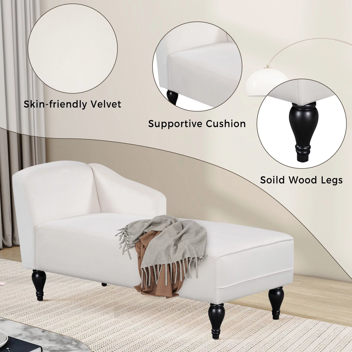 58 inch Velvet Button Tufted Chaise Lounge Sofa G56672
