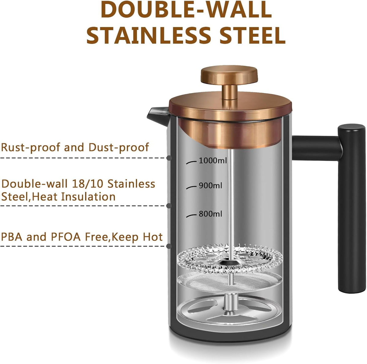 50 Ounce Double-Wall Insulated Stainless Steel French Press U1873