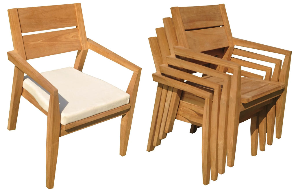 Grade-A Teak 6 Pc Dining Set with 48" Round Table and 5 Stacking Arm Chairs Y870429