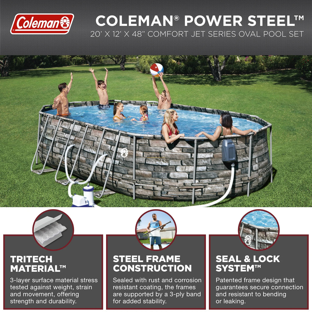 Coleman 20' Power Steel Comfort Jet Oval 48 Deep Metal Frame Above Ground Pool Y3610