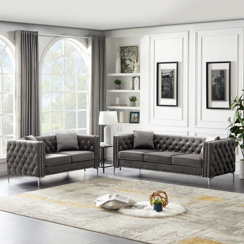 Grey 2 Piece Sofa and Loveseat Set C62227