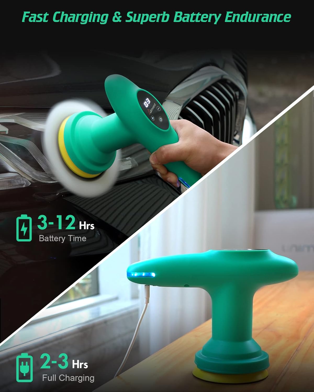 Cordless Car Polisher, 4 inch 2500-6000 RPM Micro Car Buffer Polisher with Touchscreen, 6 Speeds Orbital Buffer with Paste Wax & Pads K9629