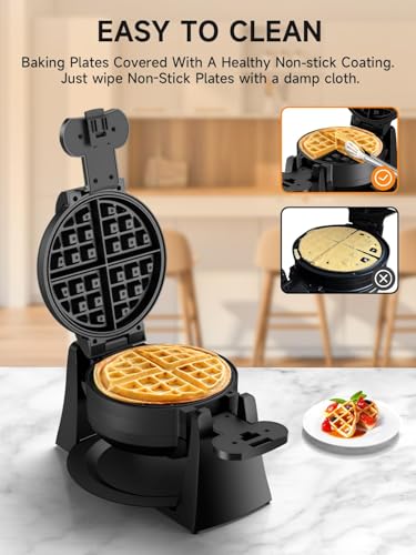 Black 1400W Double Belgian Waffle Iron Nonstick X589