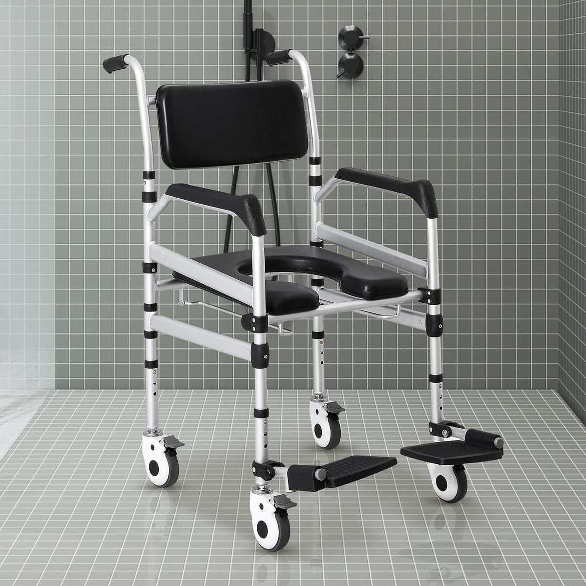 Shower Chair with Wheels, Height Adjustable Z83256