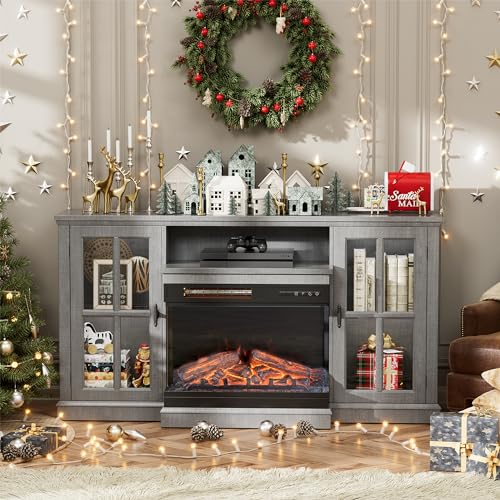 Bright White TV Stand with Storage Cabinets and Sliding Barn Doors N486