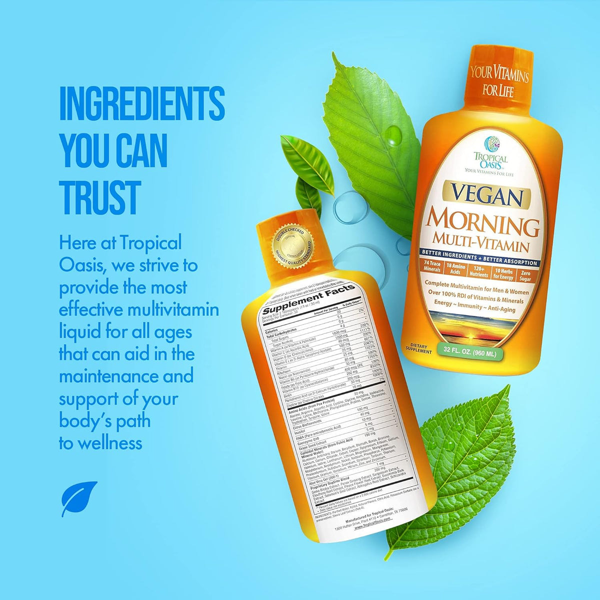 Vegan Liquid Multivitamins with 74 Trace Minerals, 18 Amino Acids, and 10 Herbs, 32 fl oz C6214
