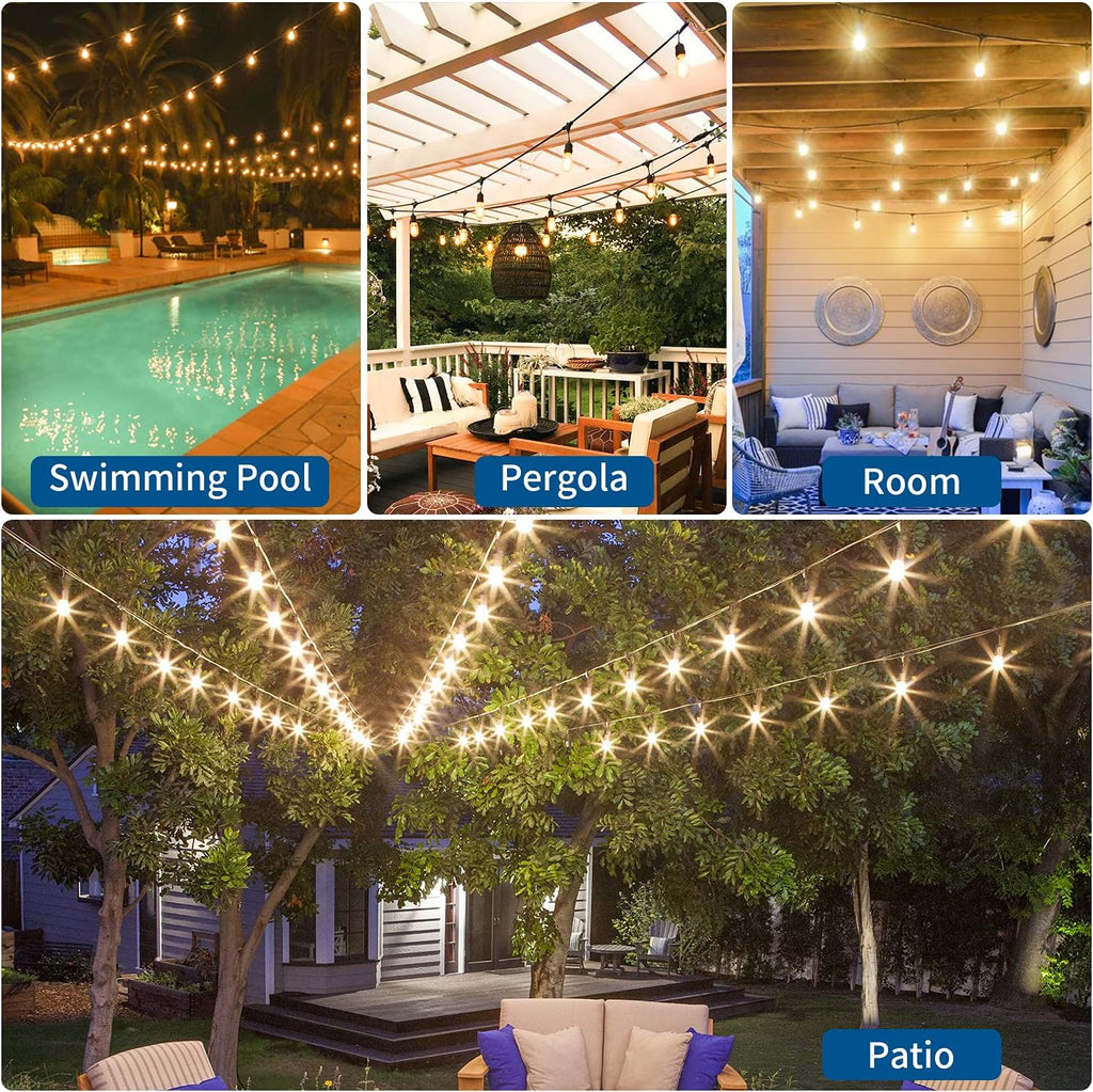 2 Pack 48FT LED Outdoor String Lights with 2W Dimmable Edison Shatterproof Plastic Bulbs M87286