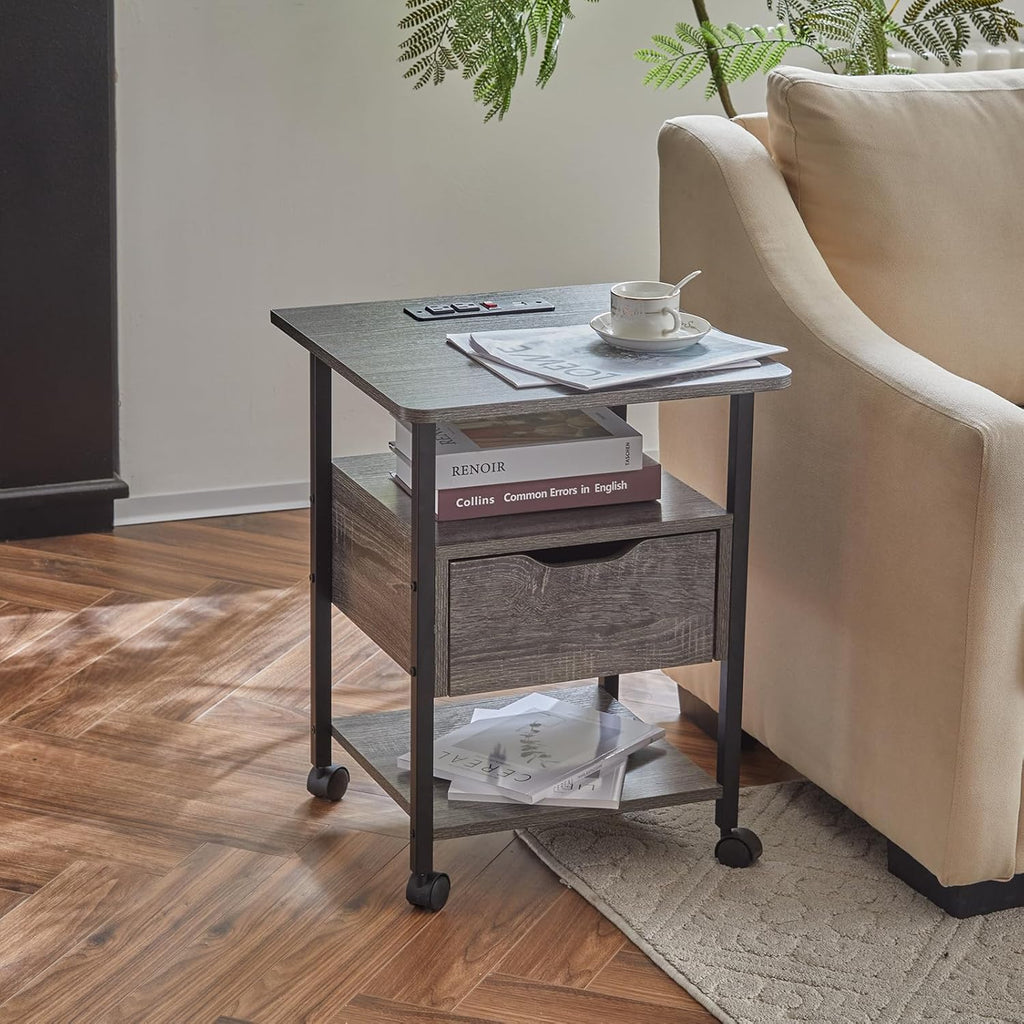 Grey Set of 2 Nightstand with Drawer and Charging Station Y151469