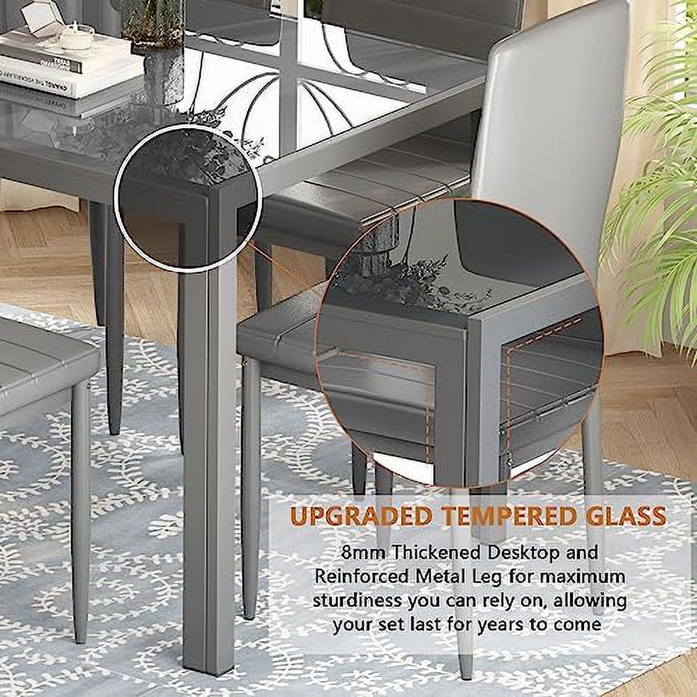 5 Piece Faux Marble Dining Table and PU Leather Chairs Set W491680