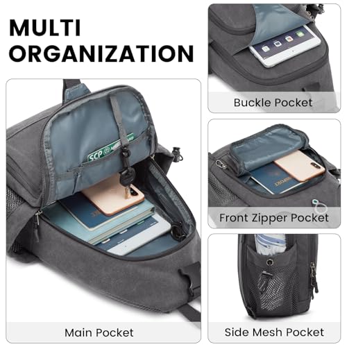 Canvas Sling Bag Crossbody Backpack with USB Charging Port (Dark Grey) U773