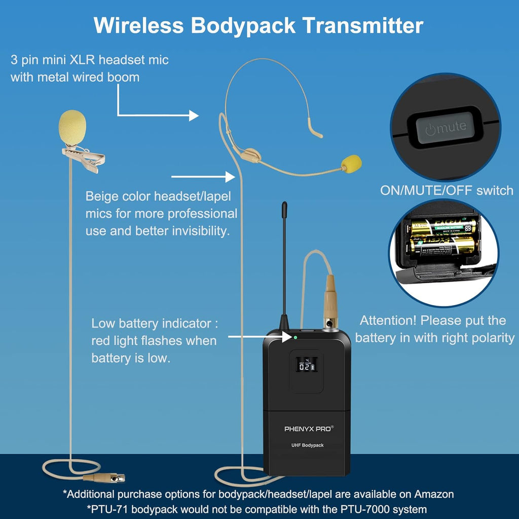 Quad Channel Wireless Microphone System with Four Bodypacks and Headsets/Lapels J634002