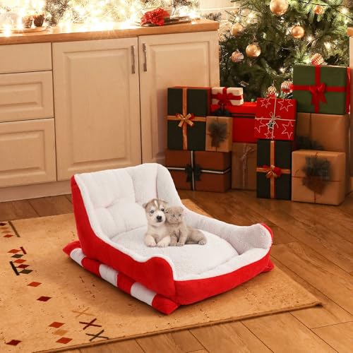 Red White 24x15x11 Inch Plush Synthetic Fur Christmas Dog Bed P36759