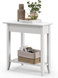 White Triangle Side Table with Storage Shelf and Solid Wood Legs V301