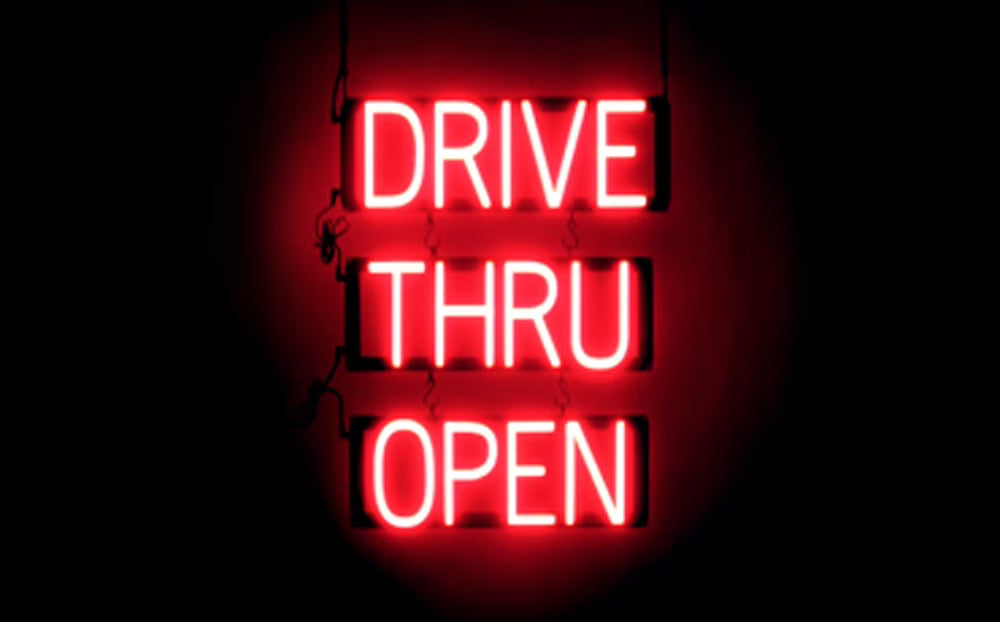 Red DRIVE THRU OPEN LED Sign F7177