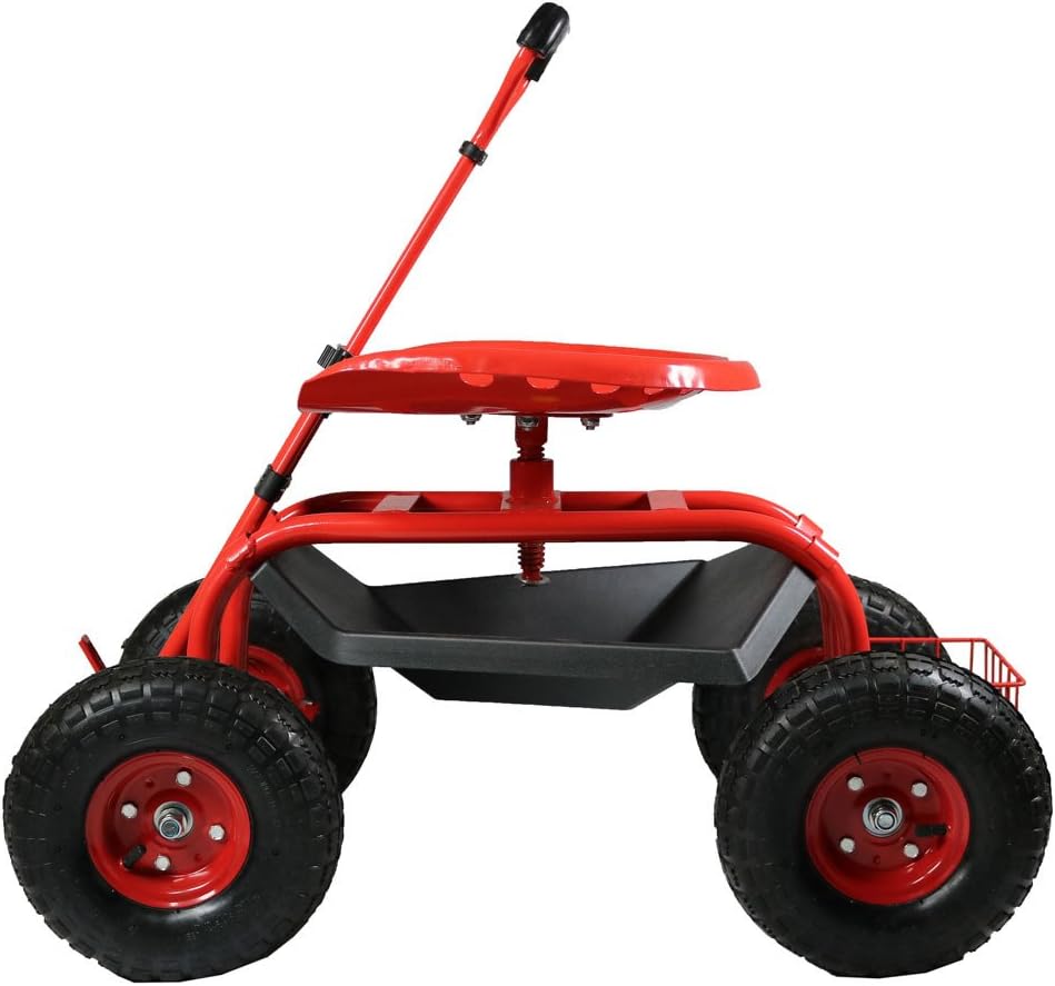 Blue Garden Cart with Swivel Seat and Utility Basket R996