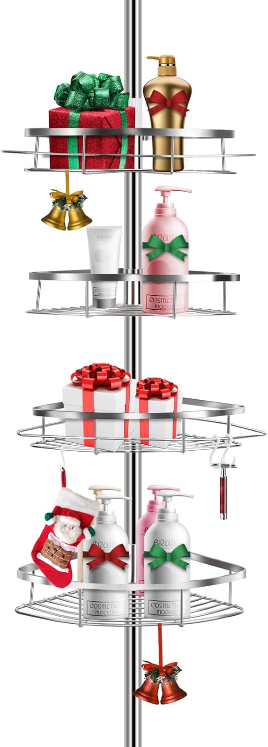 304 Stainless Steel Tension Pole Shower Caddy with 4 Adjustable Baskets J1524