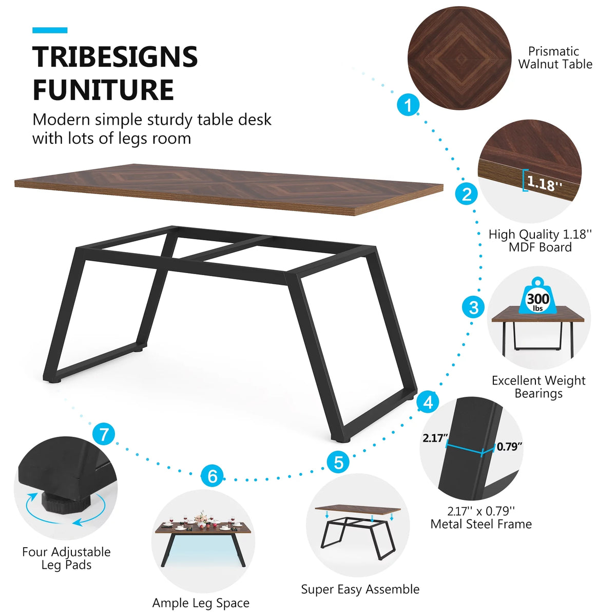 Rectangle Wooden Dining Table with Steel Legs V111504